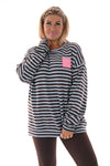 Gestreepte oversized trui lichtblauw/bruin