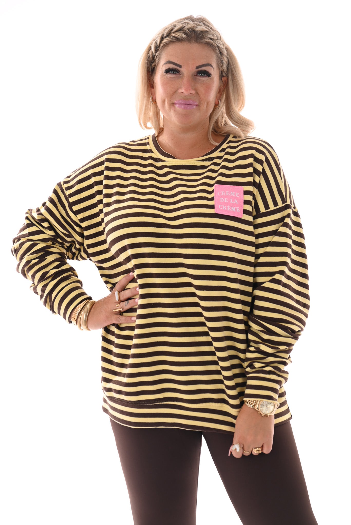 Gestreepte oversized trui geel/bruin