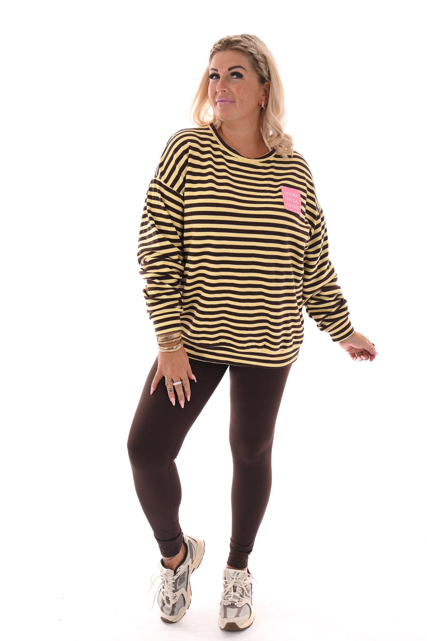 Gestreepte oversized trui geel/bruin