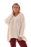 Gebreide boucle trui v-hals roomwit