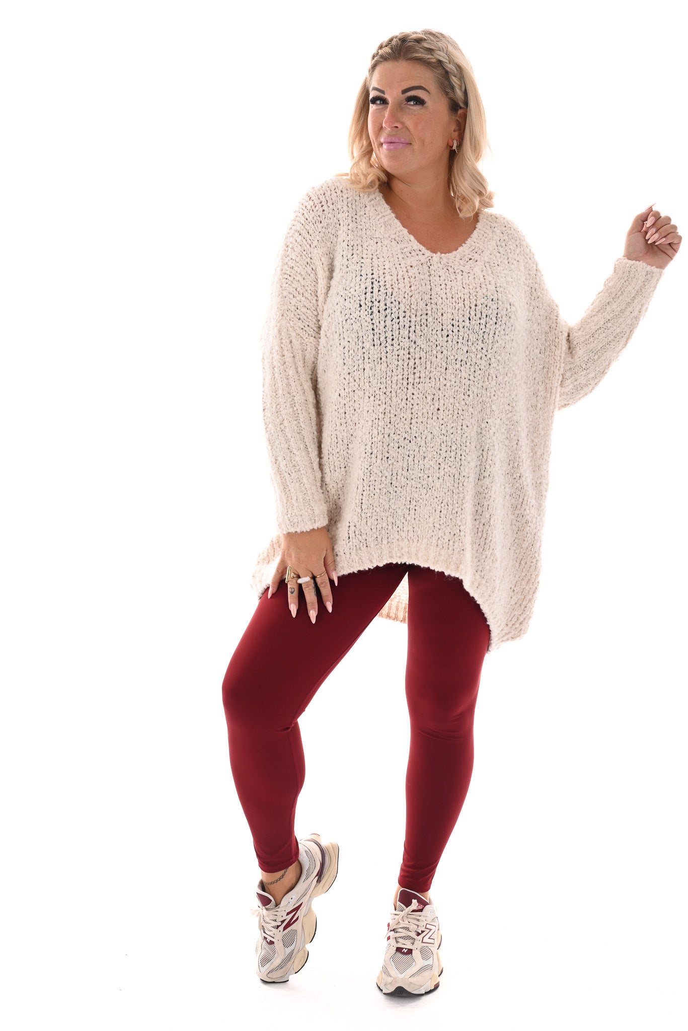 Gebreide boucle trui v-hals roomwit
