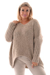 Gebreide boucle trui v-hals taupe