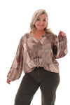 Blouse bladeren v-hals bruin/beige