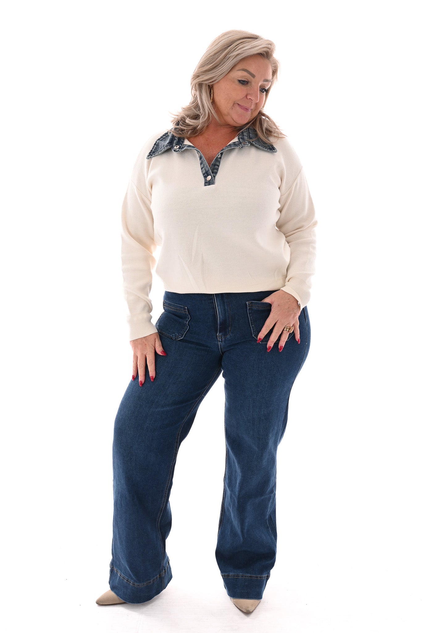 Trui met jeans roomwit