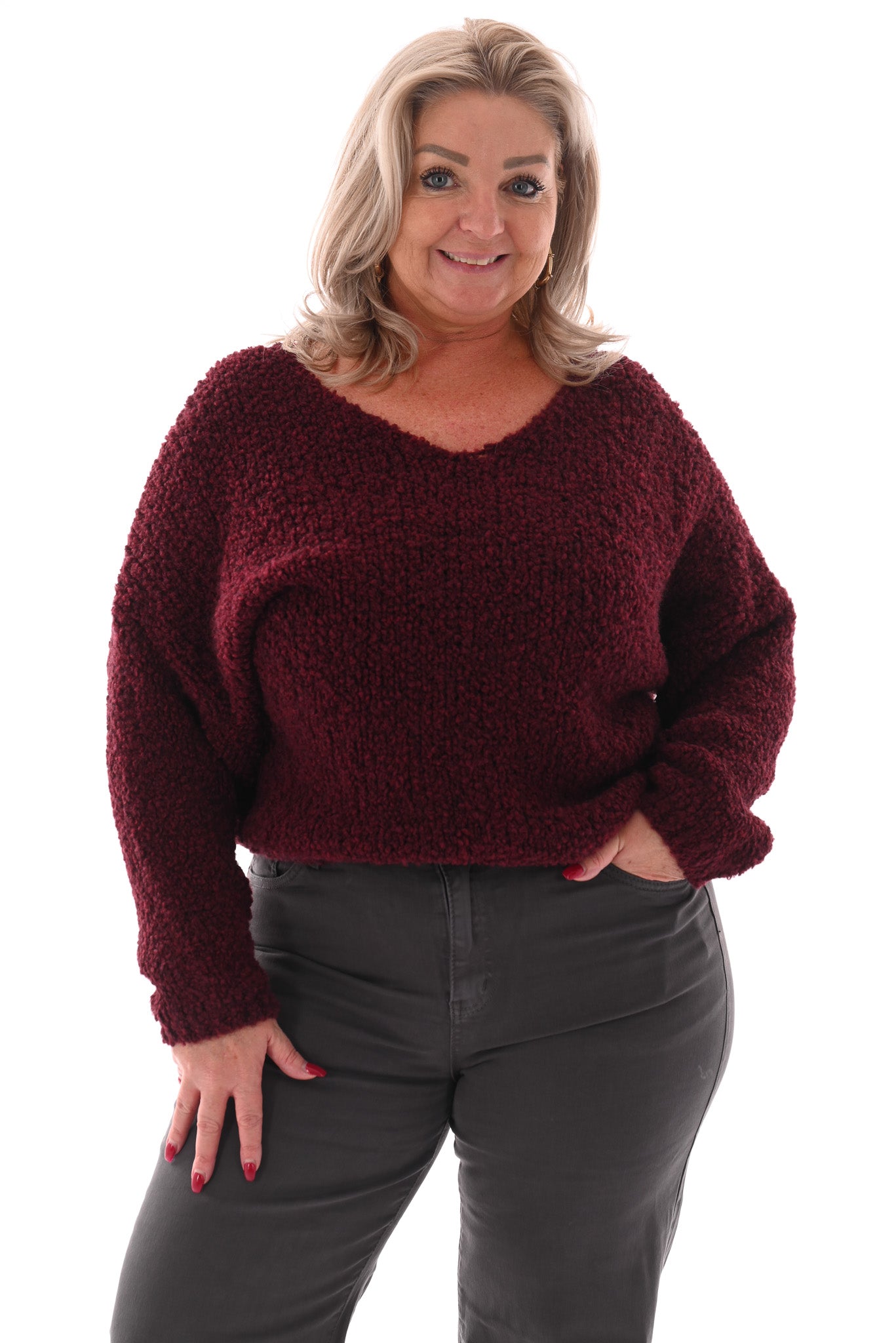Boucle trui v-hals bordeaux