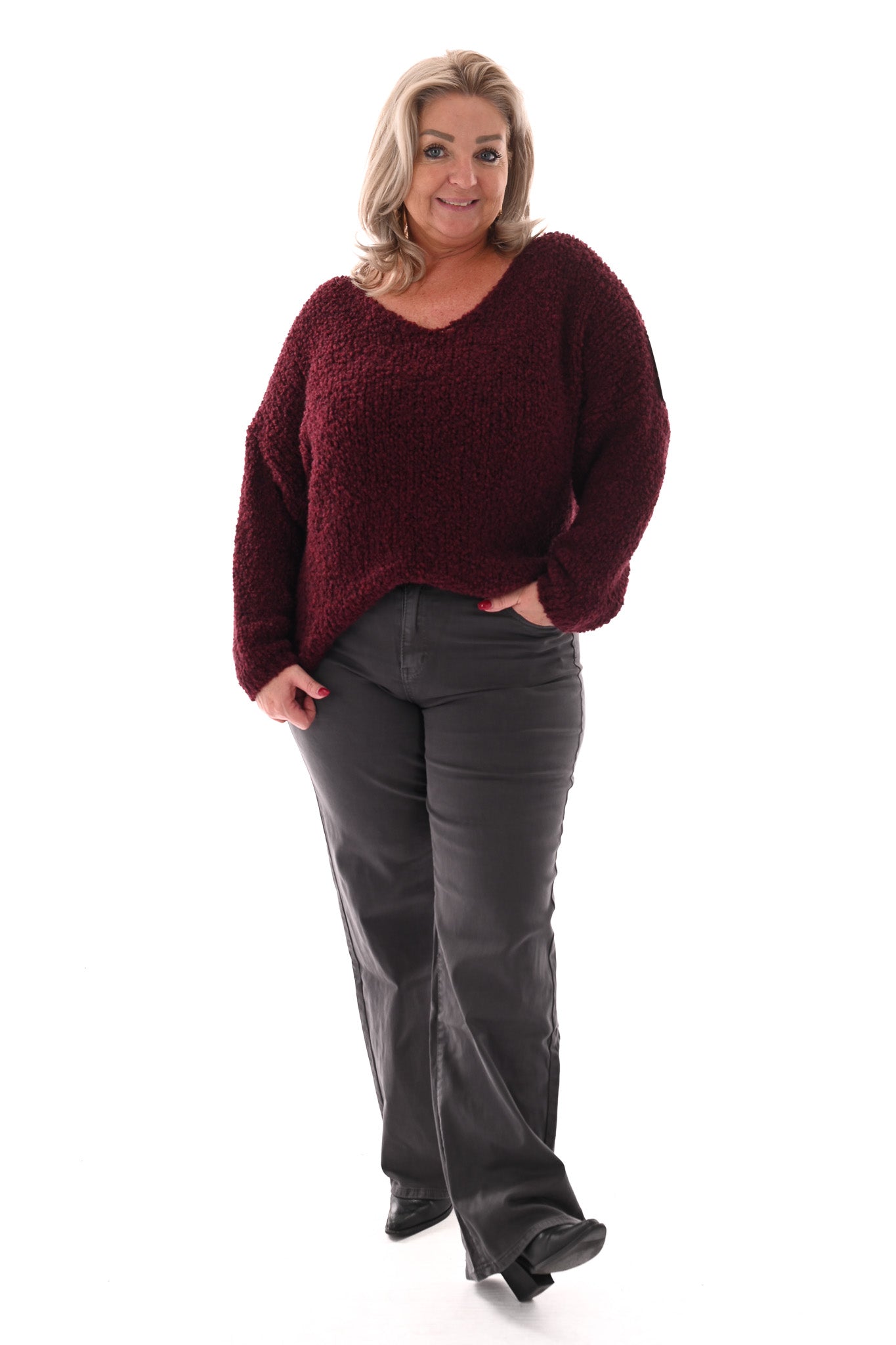Boucle trui v-hals bordeaux