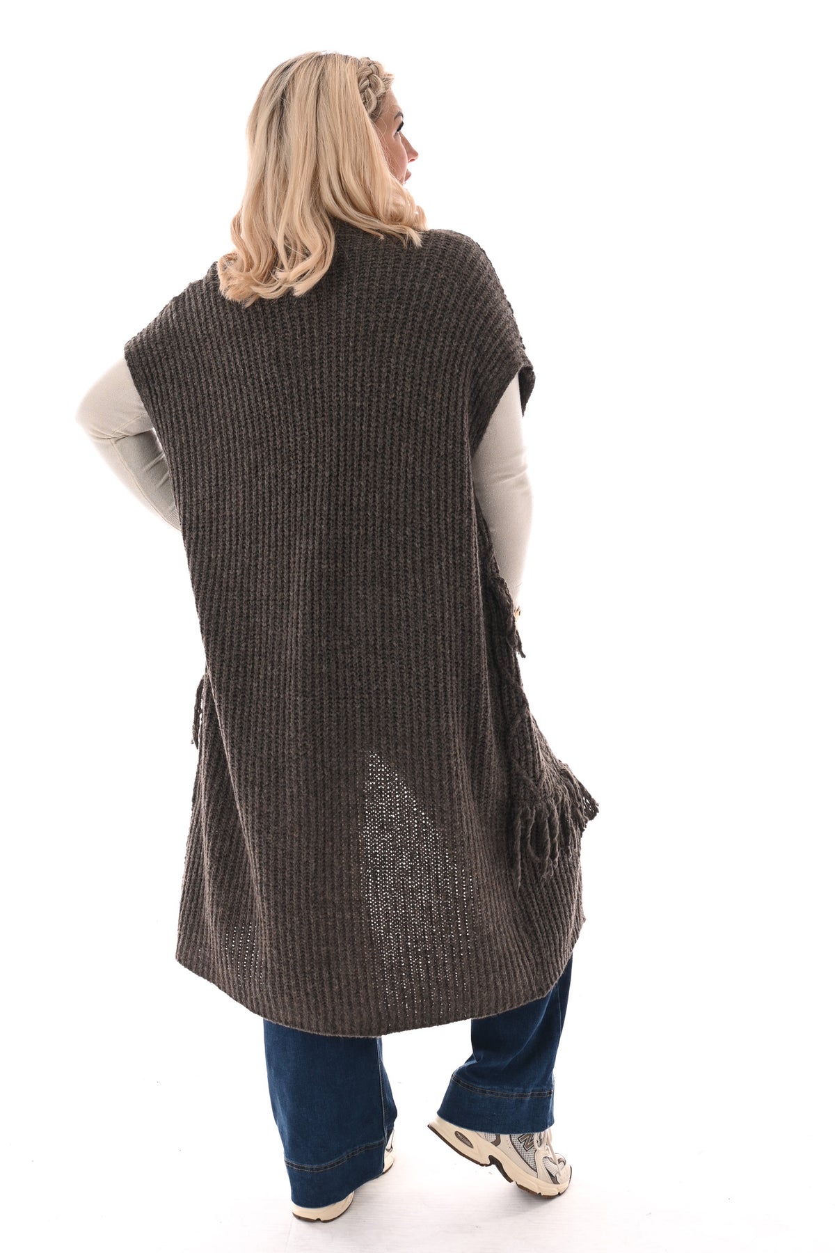Vest korte mouwen met franjes bruin