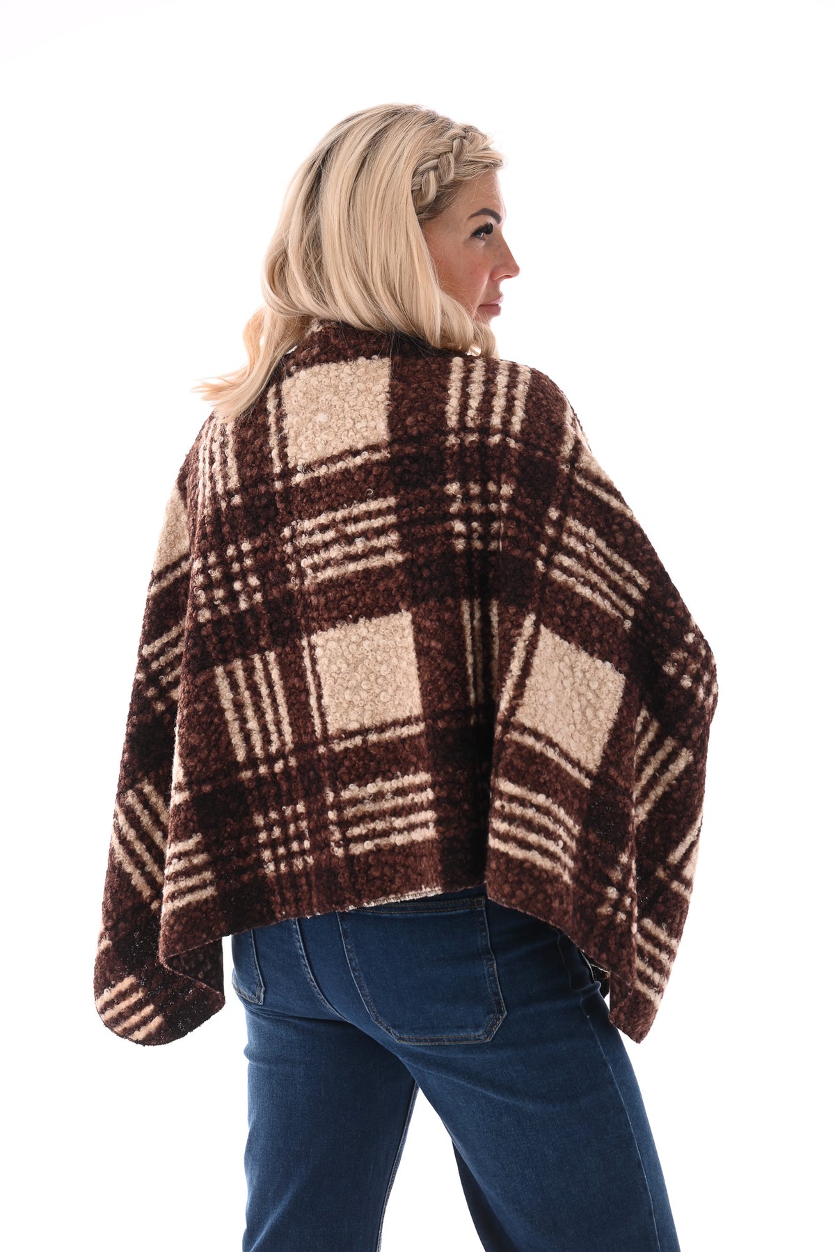 Boucle poncho donkerbruin