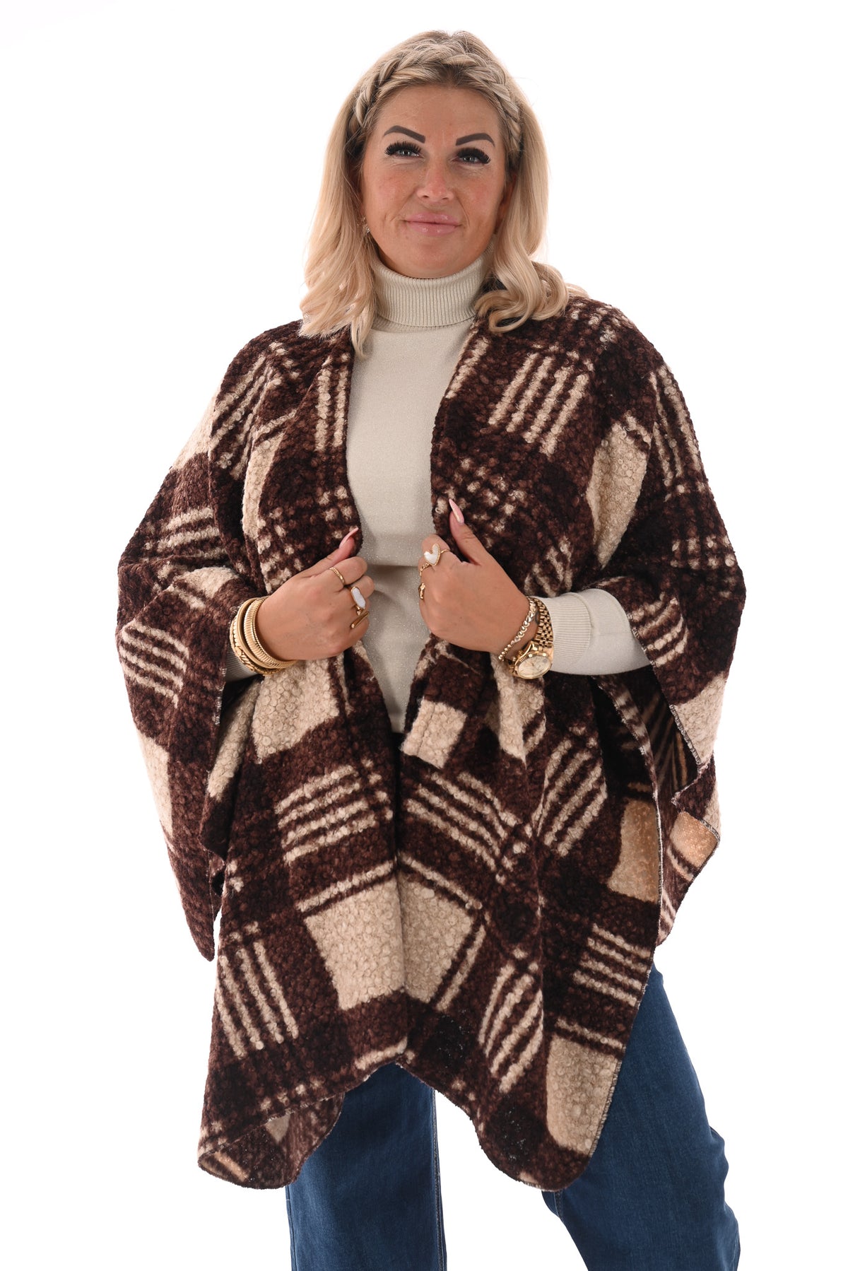 Boucle poncho donkerbruin