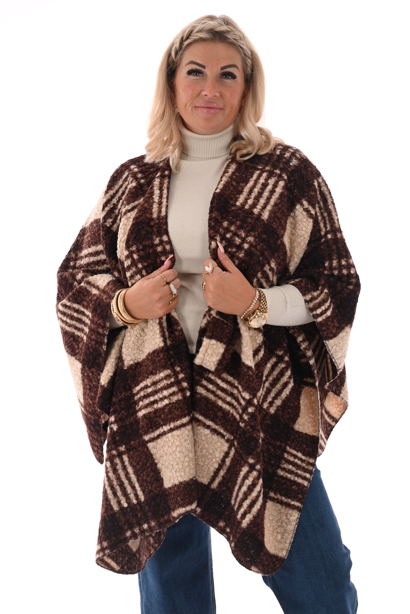 Boucle poncho donkerbruin