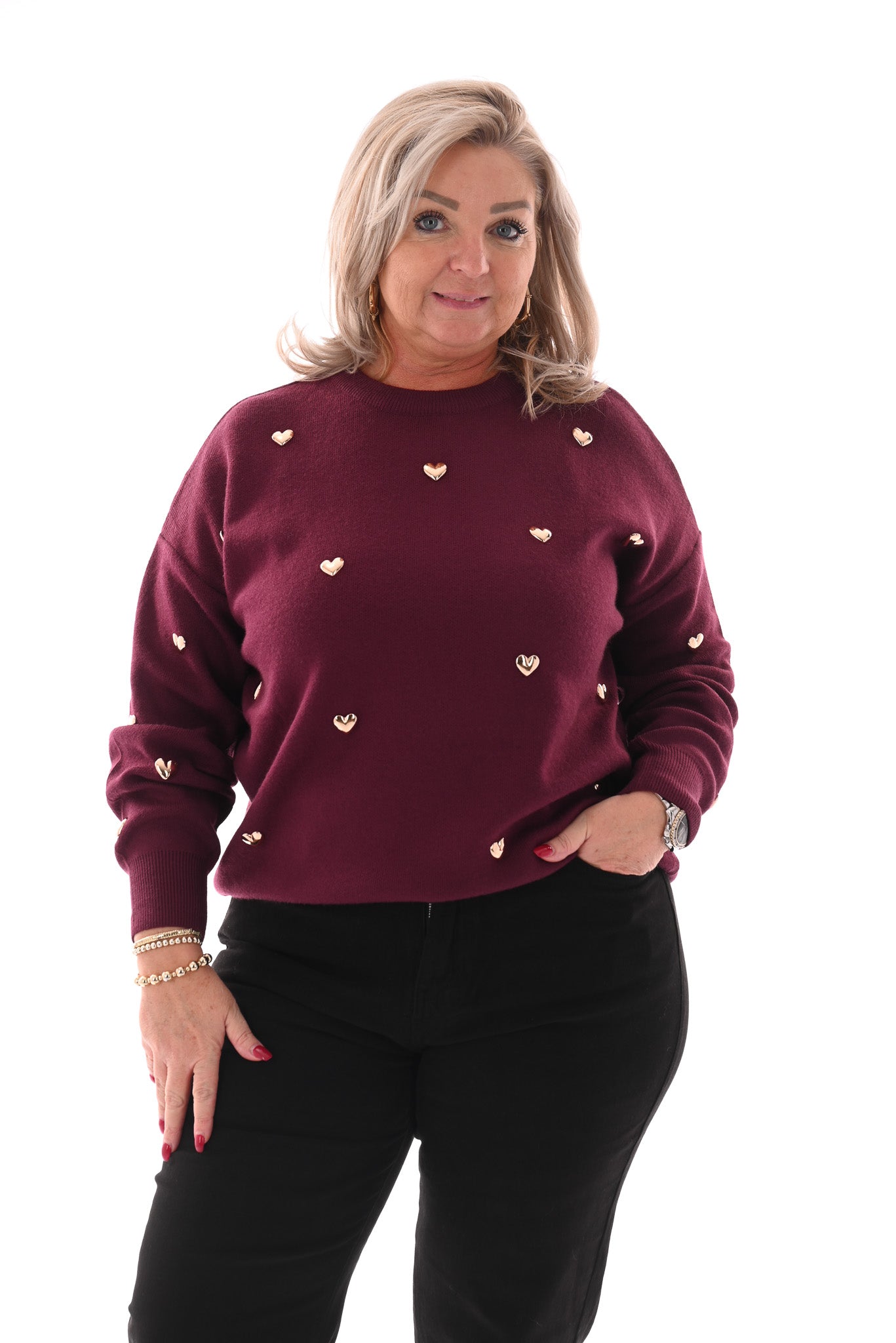 Trui met hartjes bordeaux