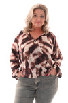 Top overslag met kraag abstracte veerprint bruin