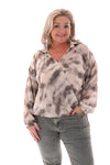 Top overslag met kraag abstracte veerprint taupe