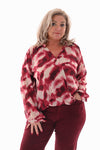 Top overslag met kraag abstracte veerprint bordeaux