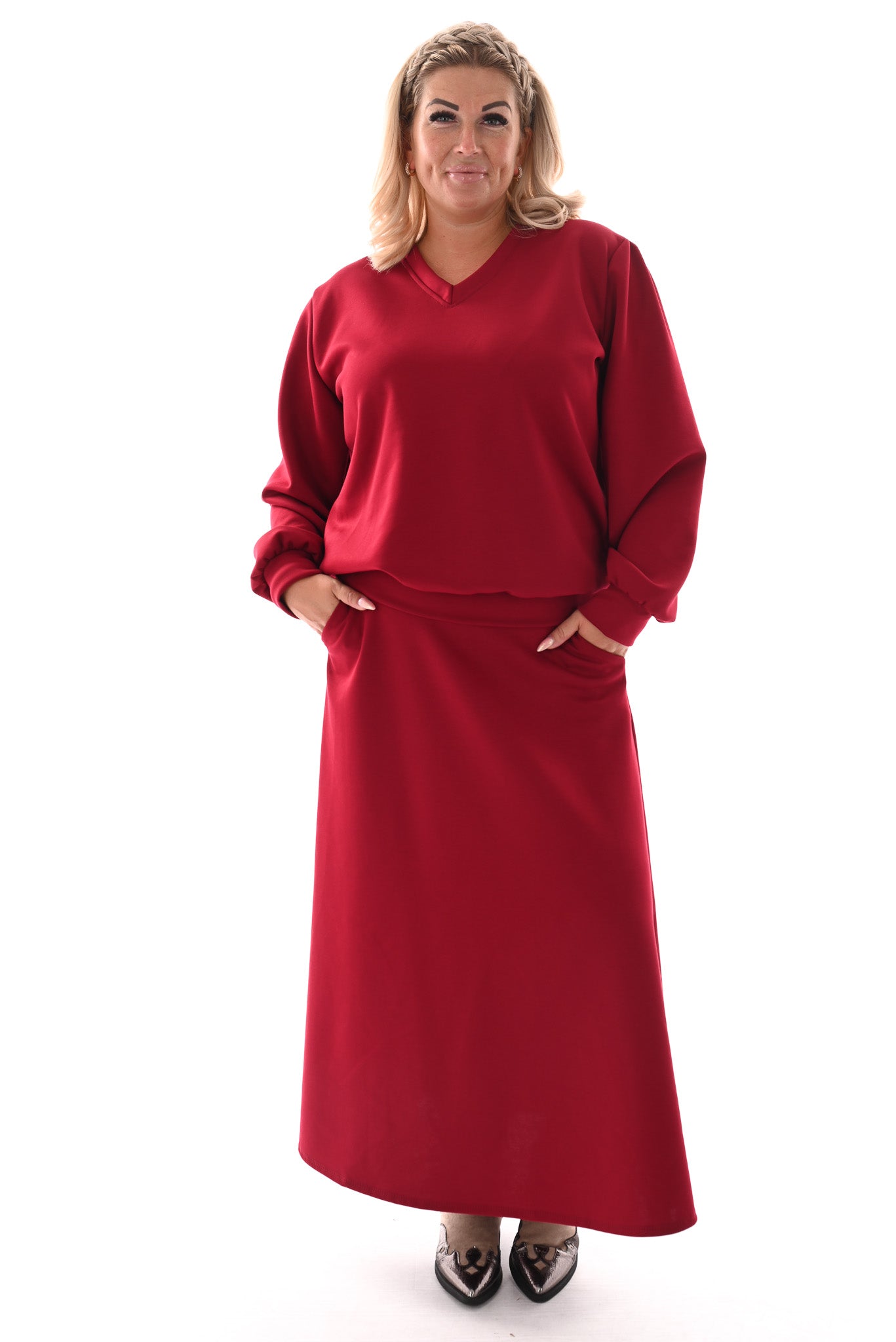 Tweedelig set sweater en rok bordeaux