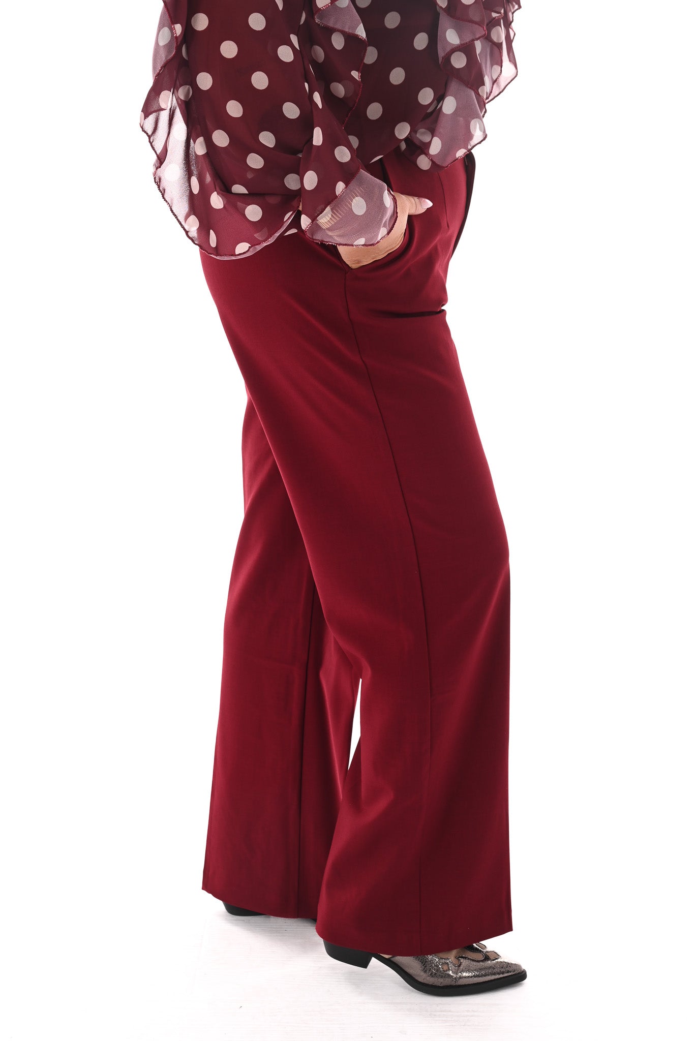 Norfy pantalon wide leg bordeaux