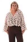 Doorknoop blouse ruffels dots roomwit