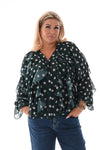 Doorknoop blouse ruffels dots flessengroen