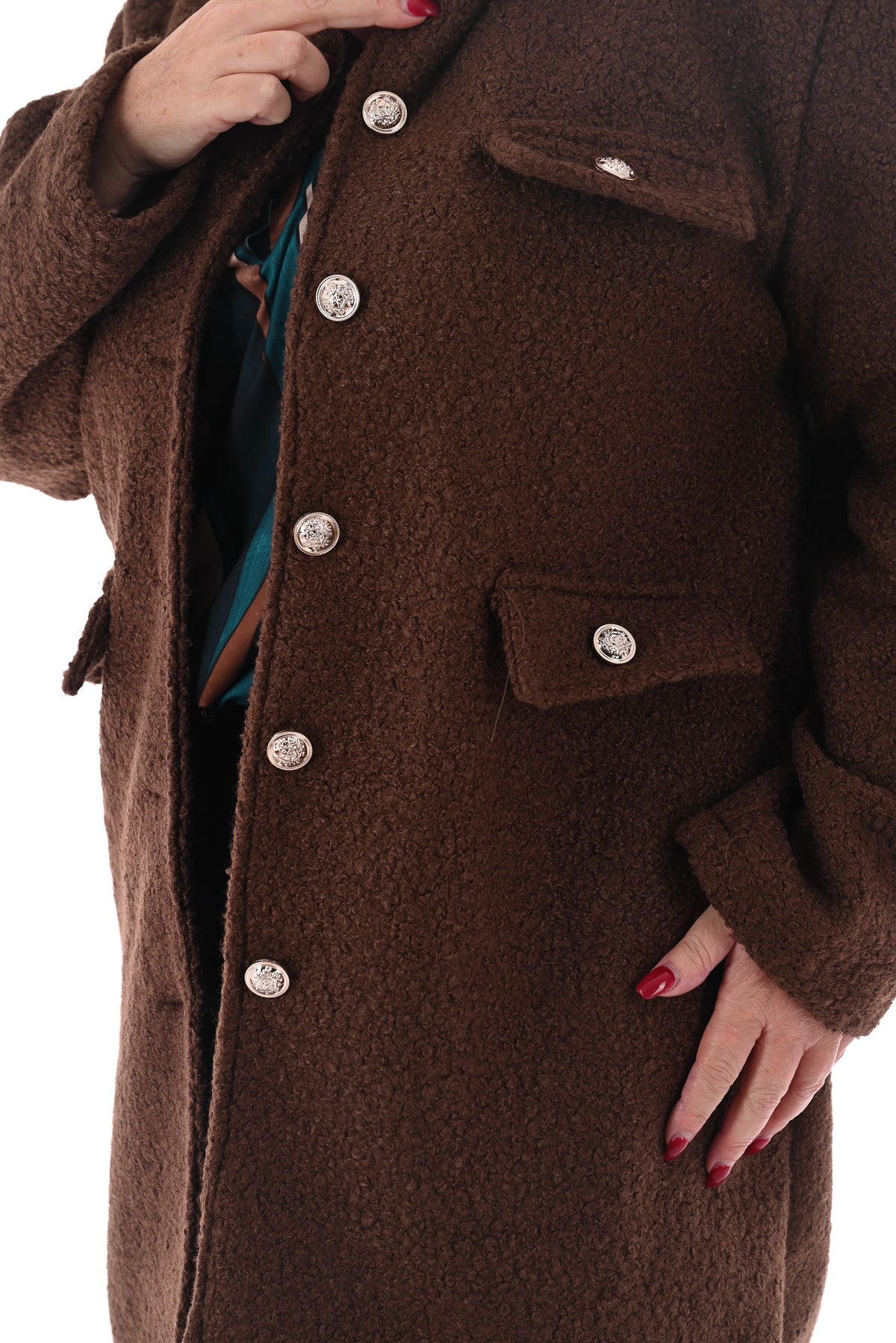 Boucle jas met knopen bruin