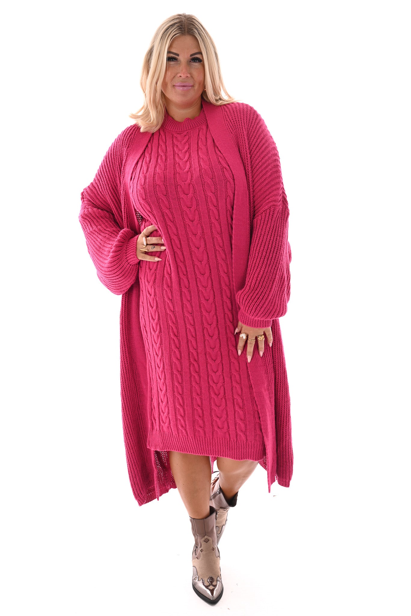 Jurk met vest set fuchsia