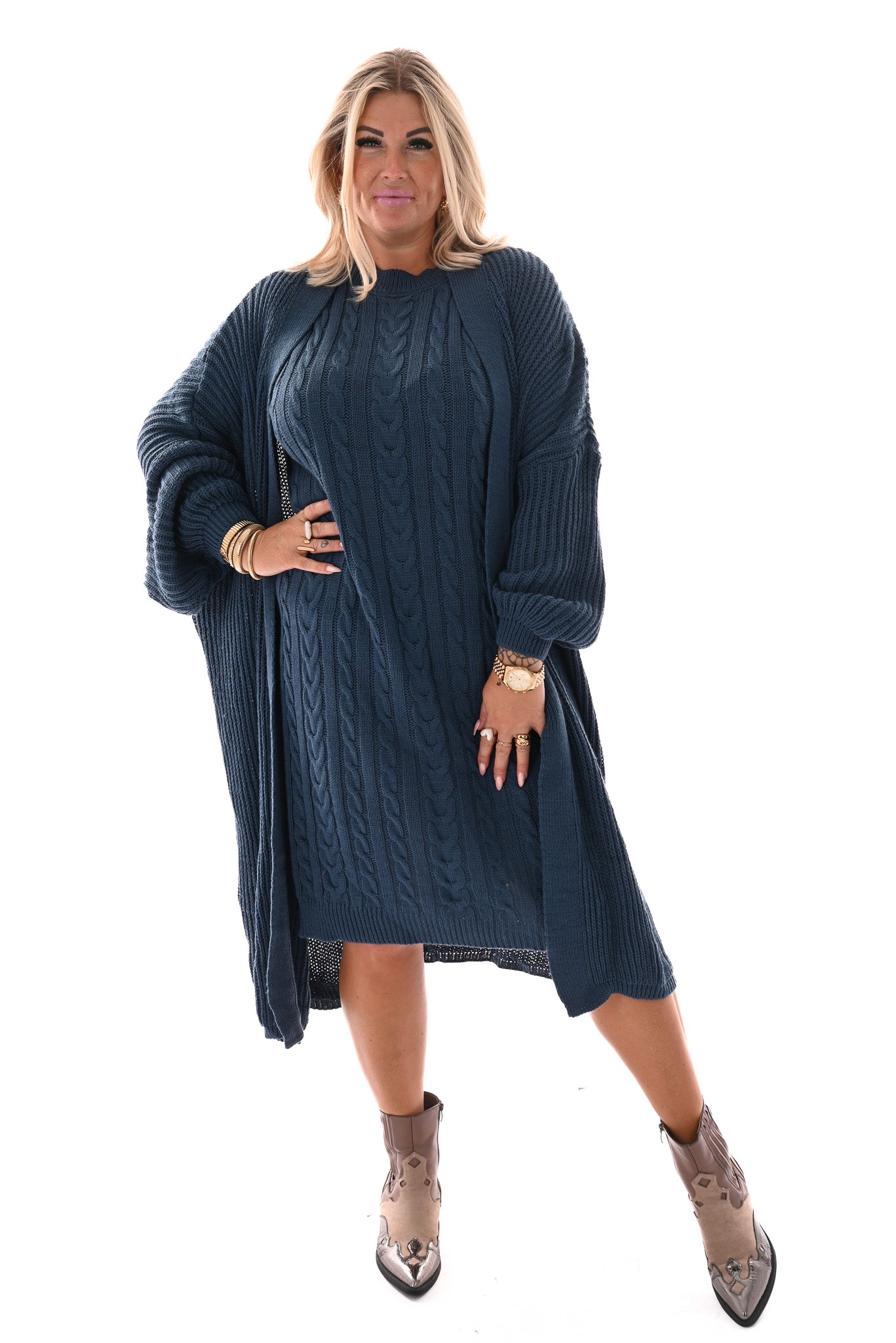Jurk met vest set jeansblauw