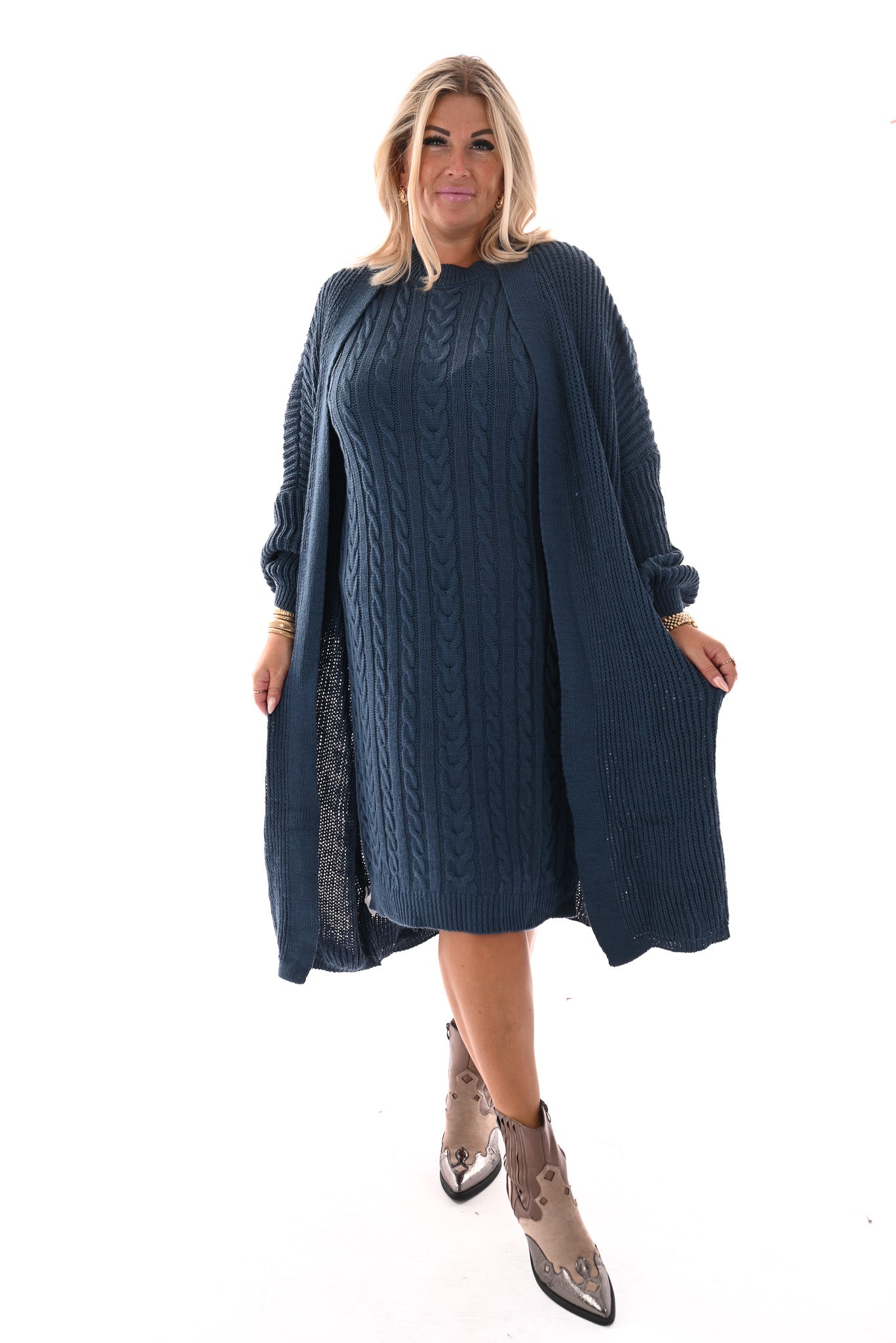 Jurk met vest set jeansblauw