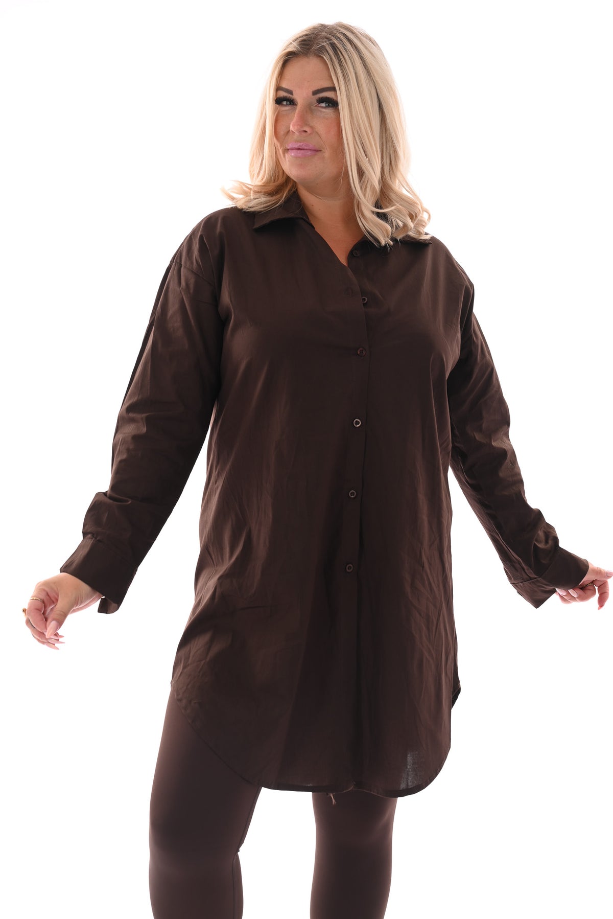 Lange blouse uni bruin