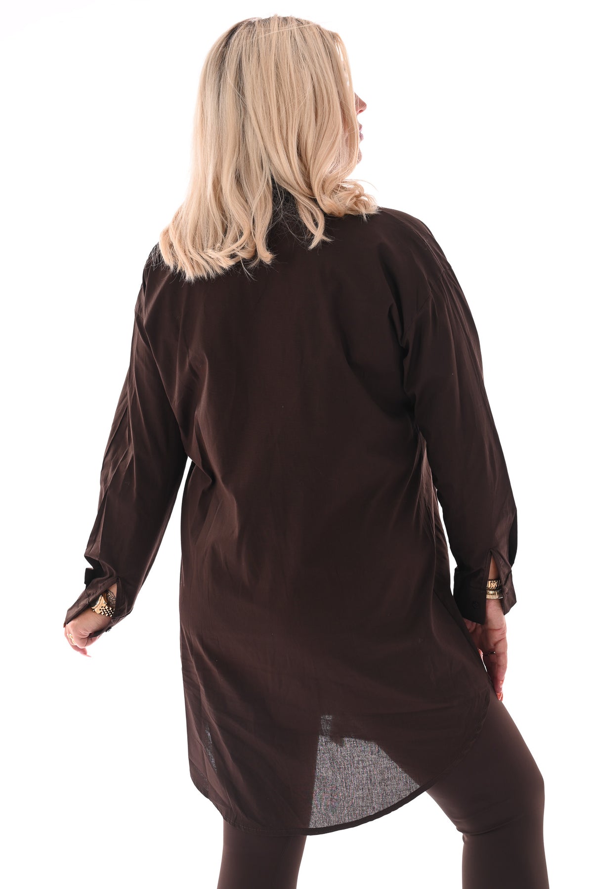 Lange blouse uni bruin