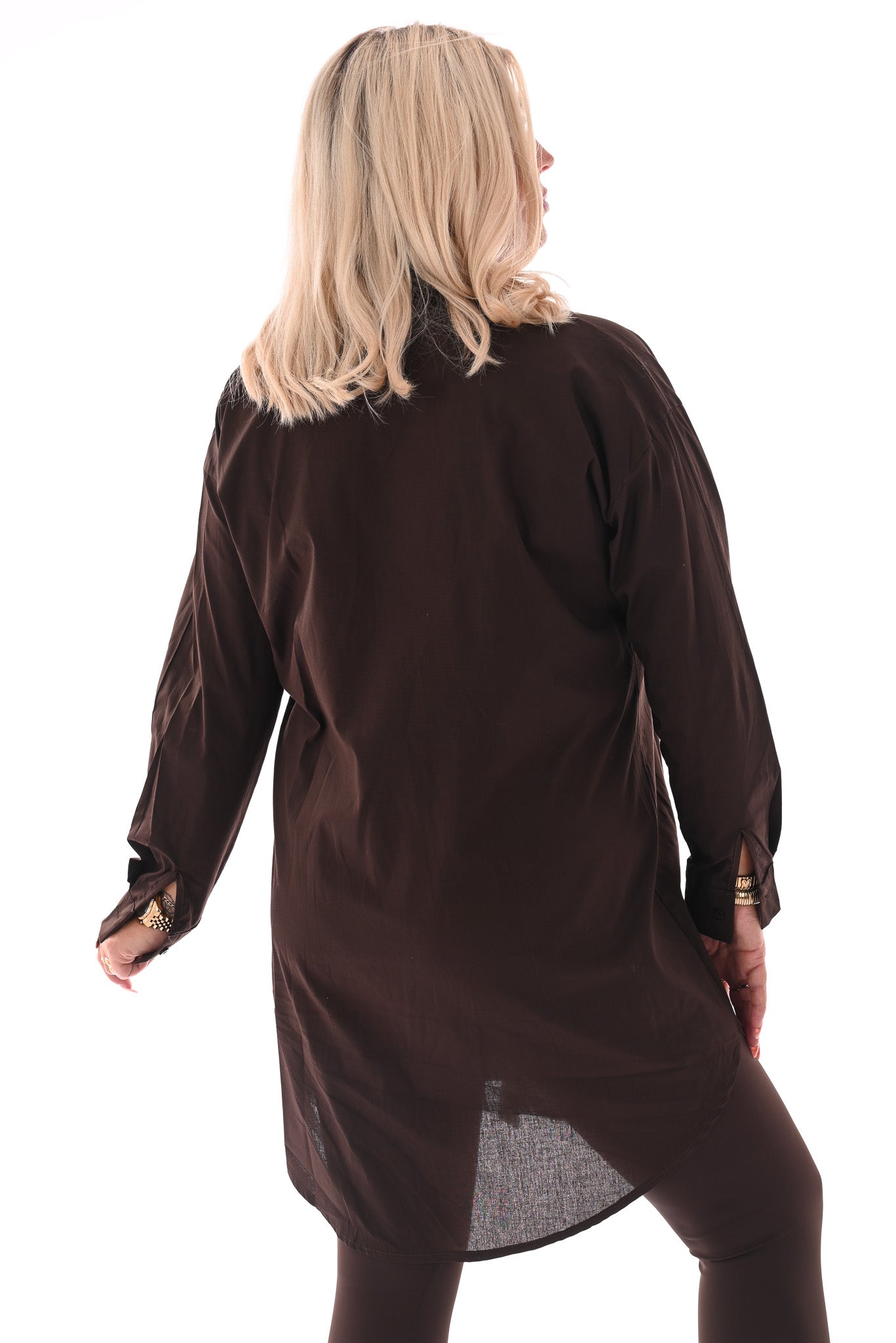 Lange blouse uni bruin