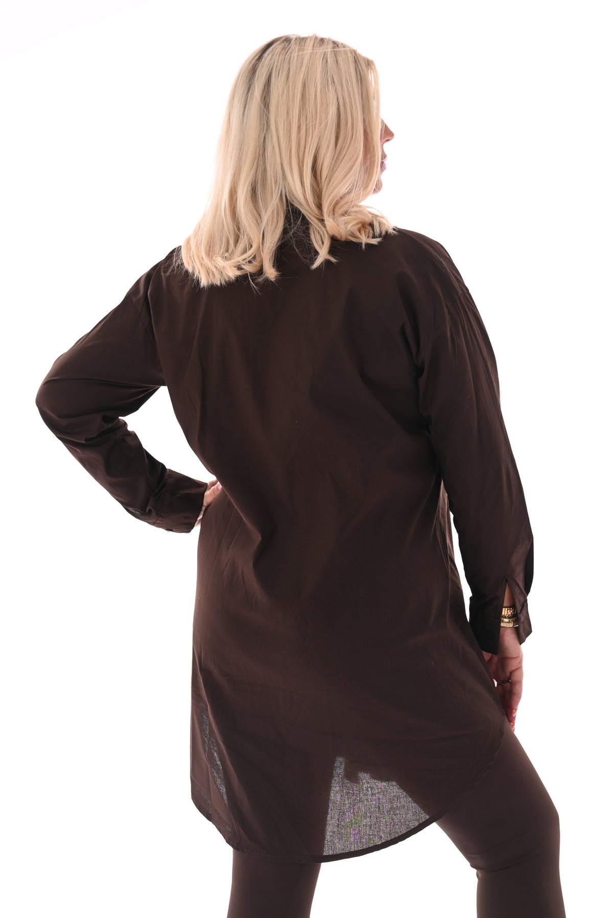 Lange blouse uni bruin