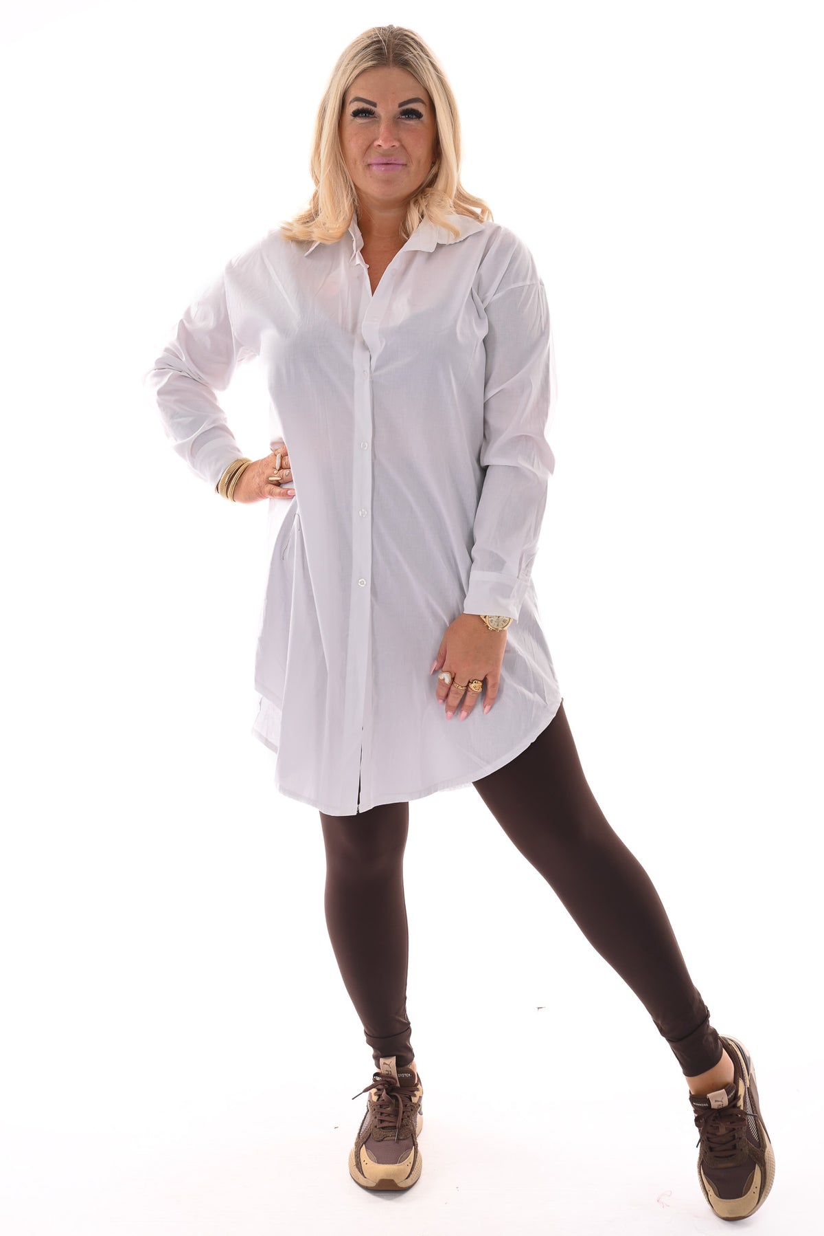 Lange blouse uni roomwit