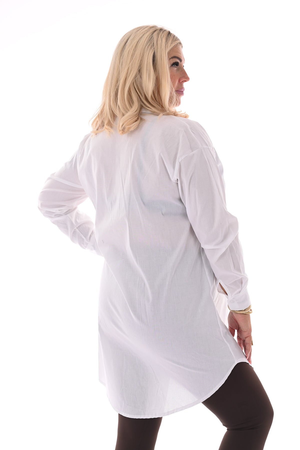 Lange blouse uni roomwit