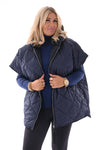 Gewatteerde ponchojas met capuchon marineblauw