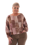 Top lijnen ronde hals beige