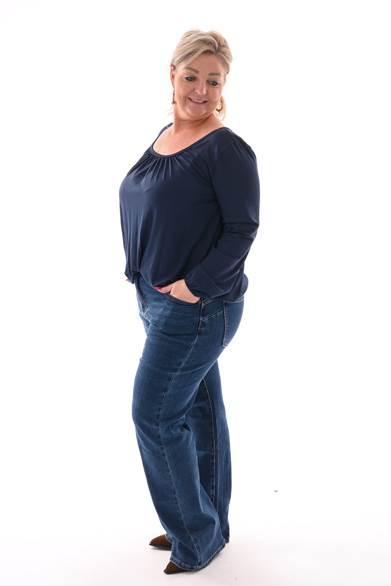 Basic top ronde hals marineblauw
