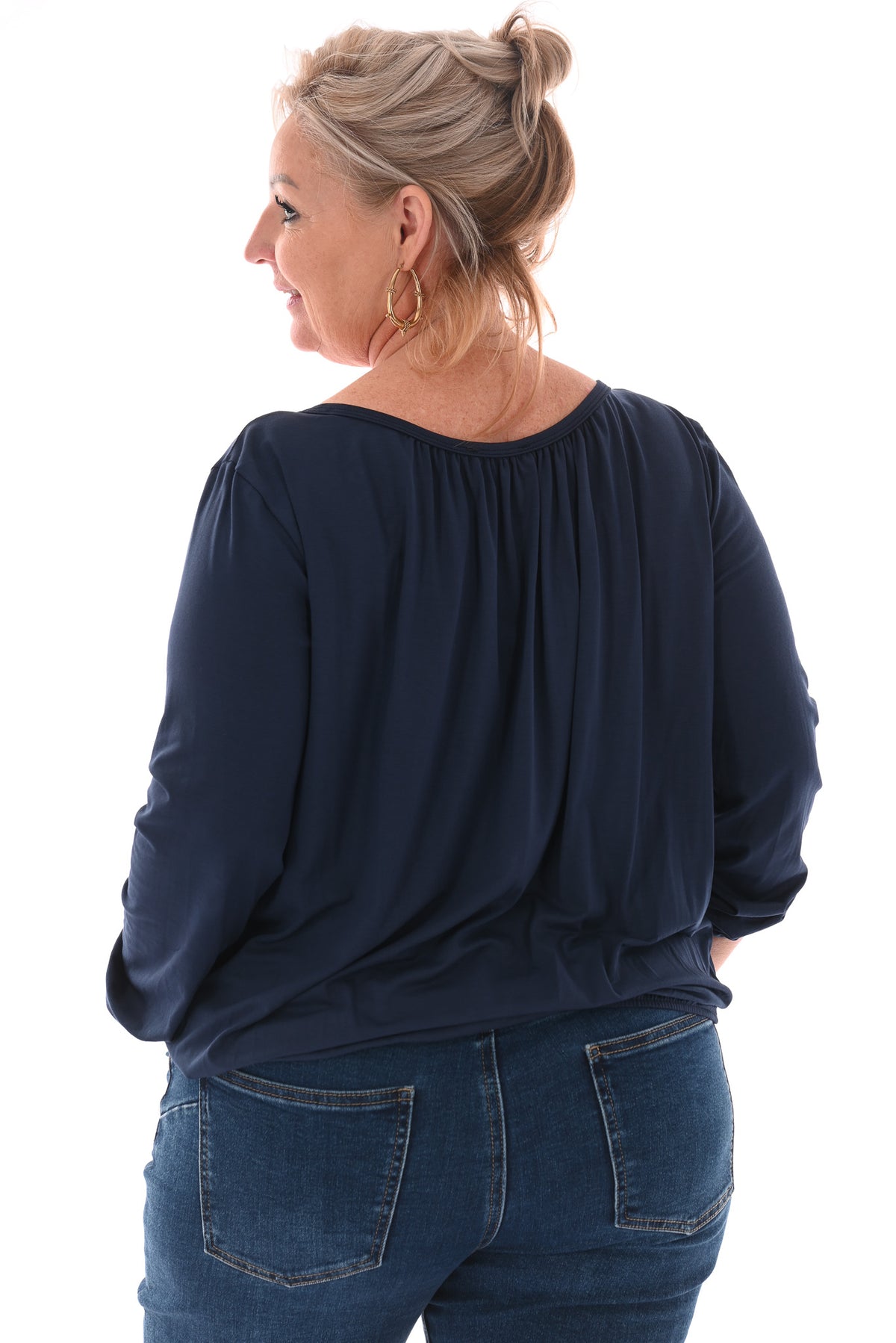 Basic top ronde hals marineblauw