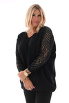 Trui met mouwdetail en strass zwart