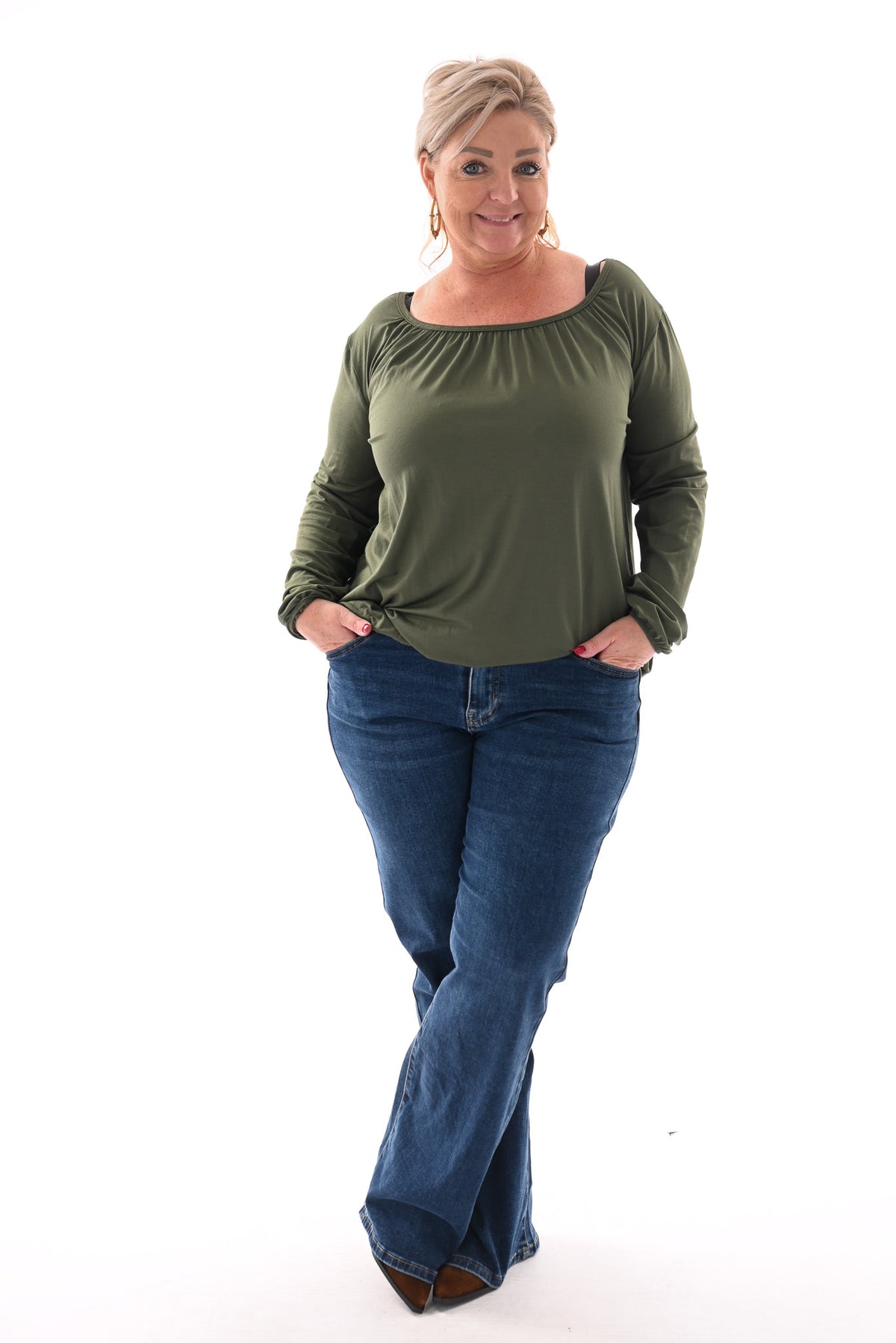 Basic top ronde hals olijfgroen