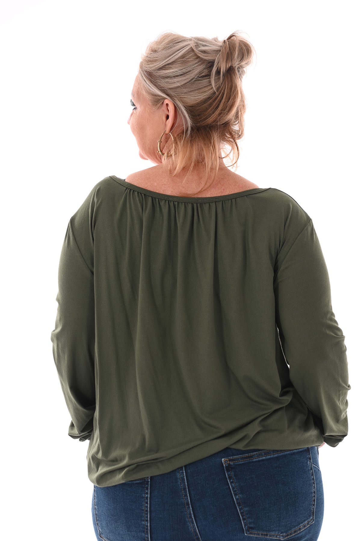 Basic top ronde hals olijfgroen