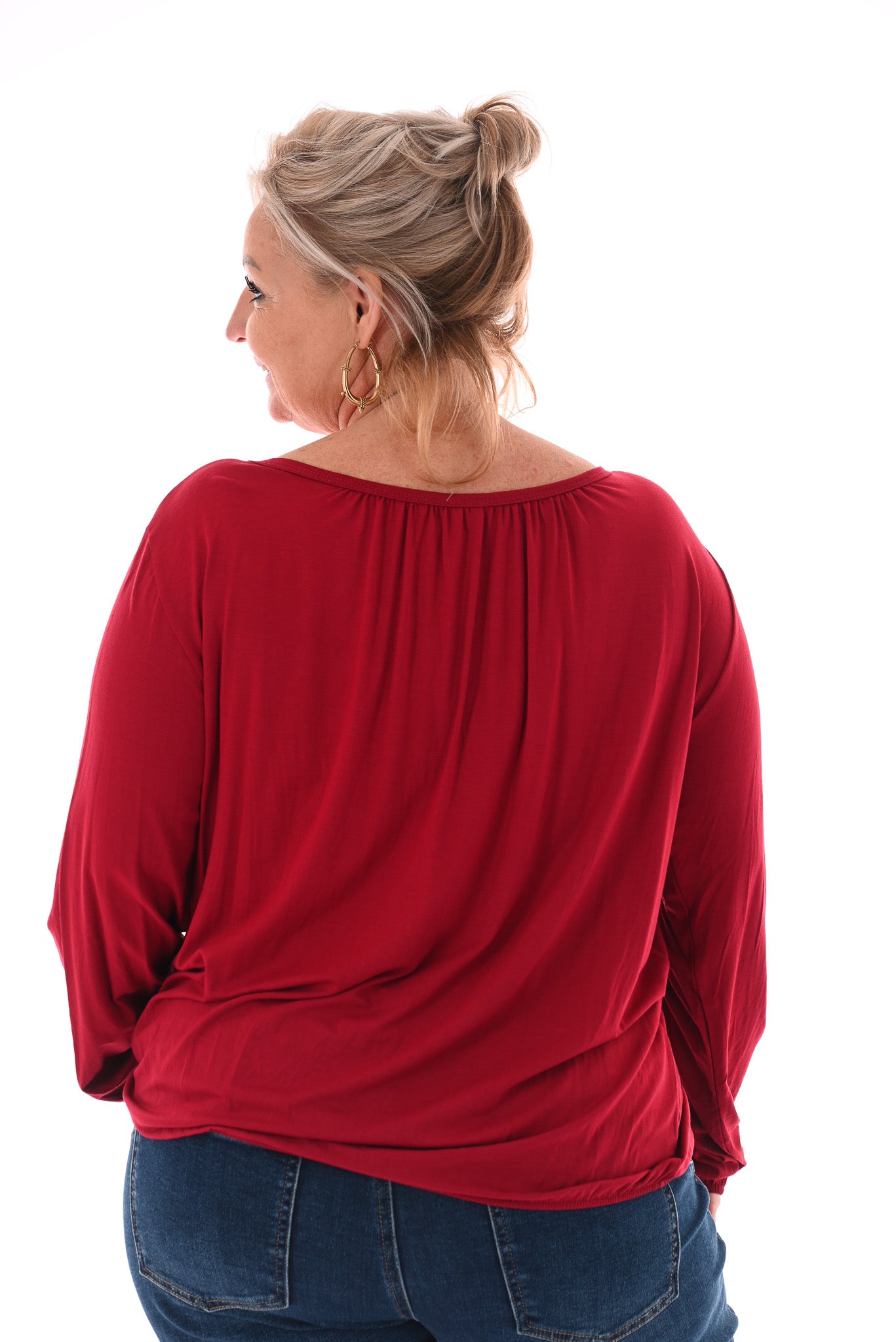 Basic top ronde hals bordeaux