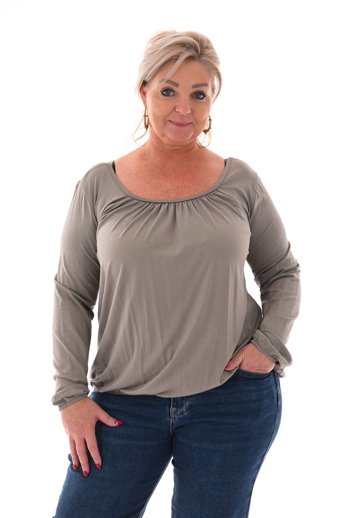 Basic top ronde hals taupe