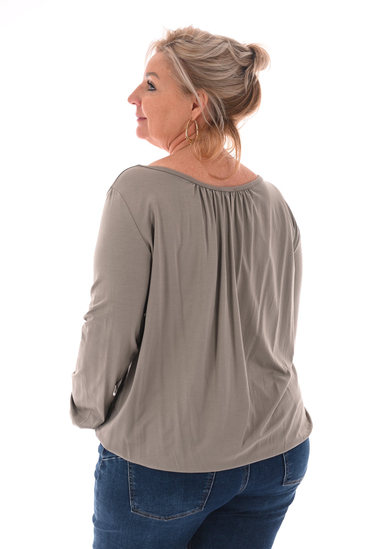 Basic top ronde hals taupe