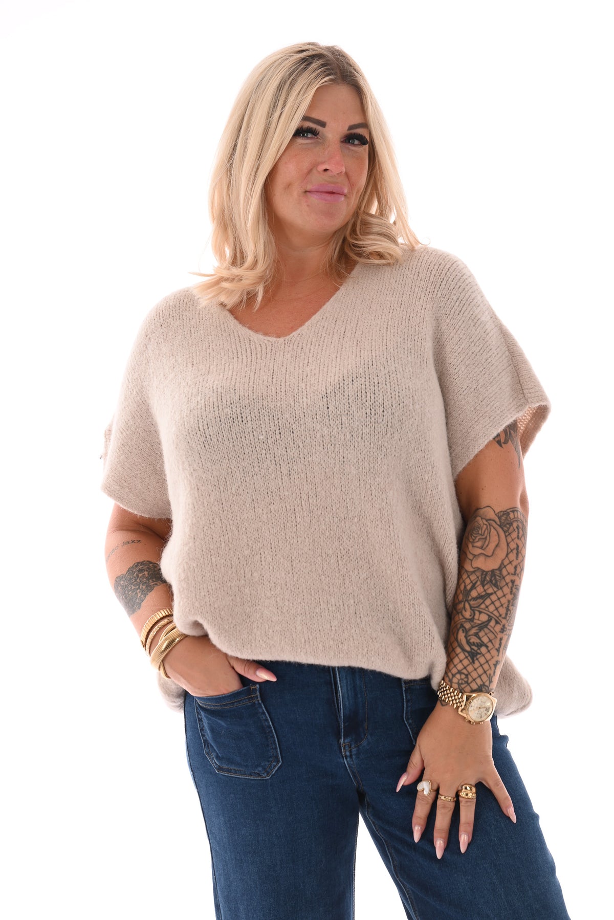 Fijn gebreide spencer beige