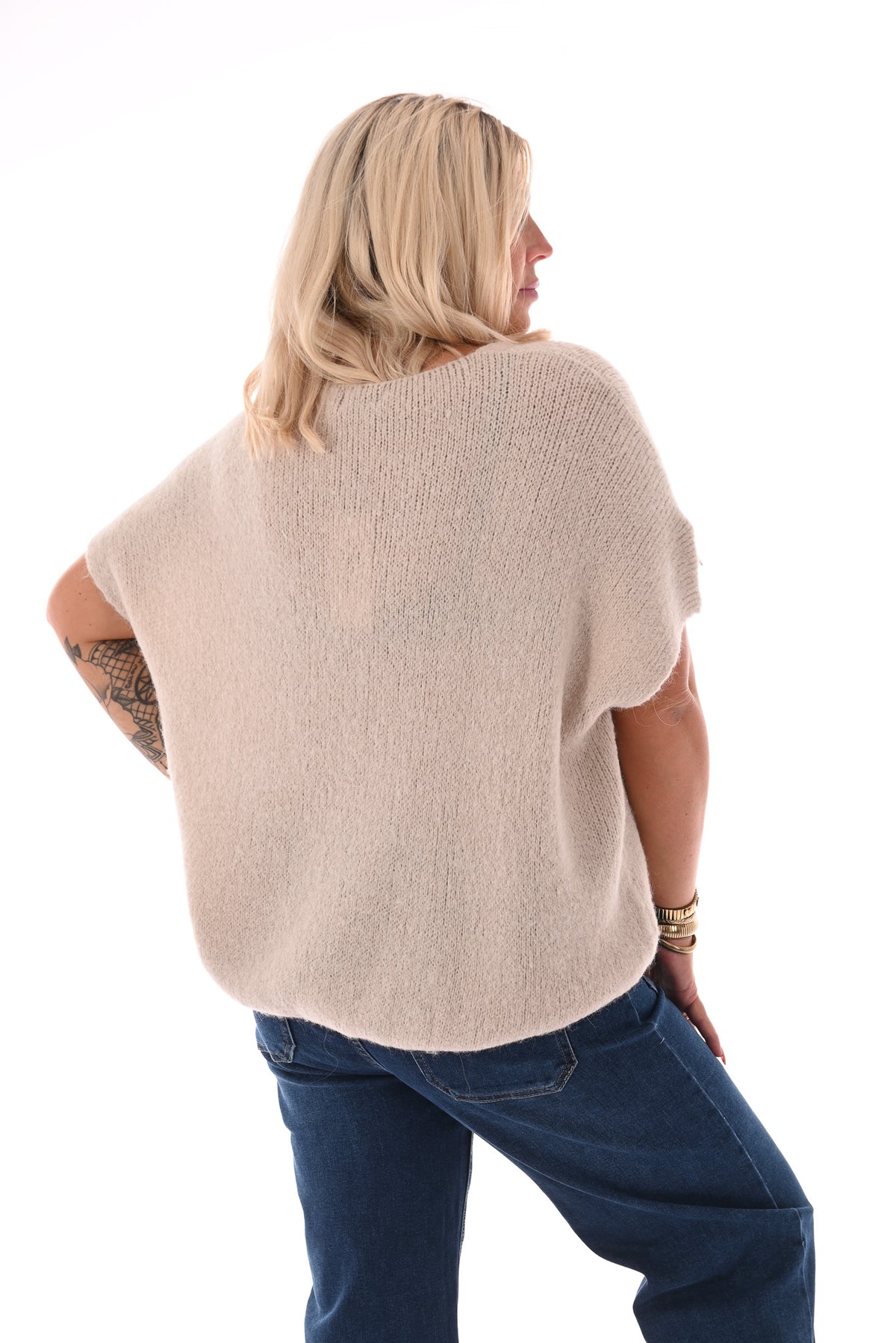 Fijn gebreide spencer beige