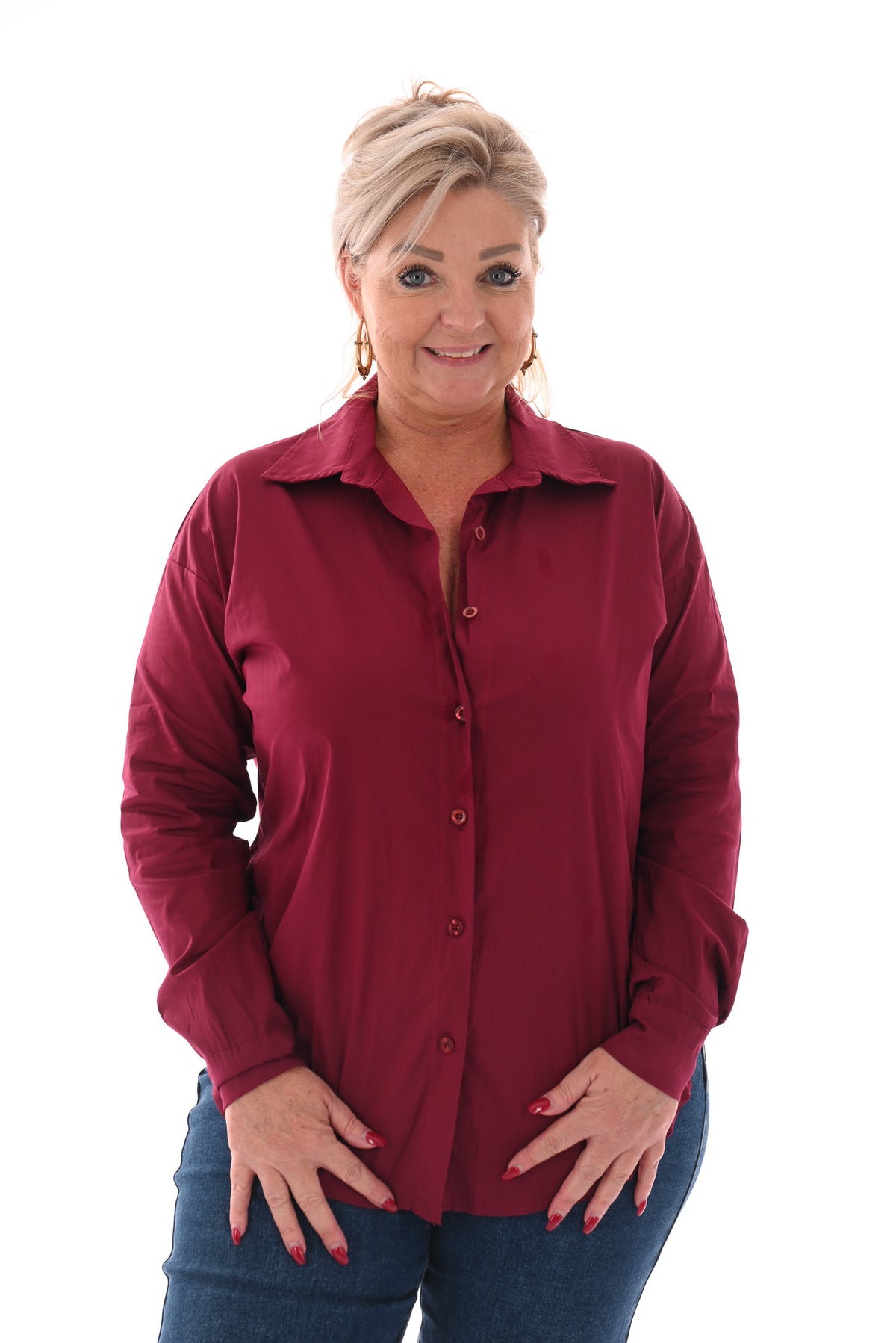 Blouse doorknoop uni bordeaux