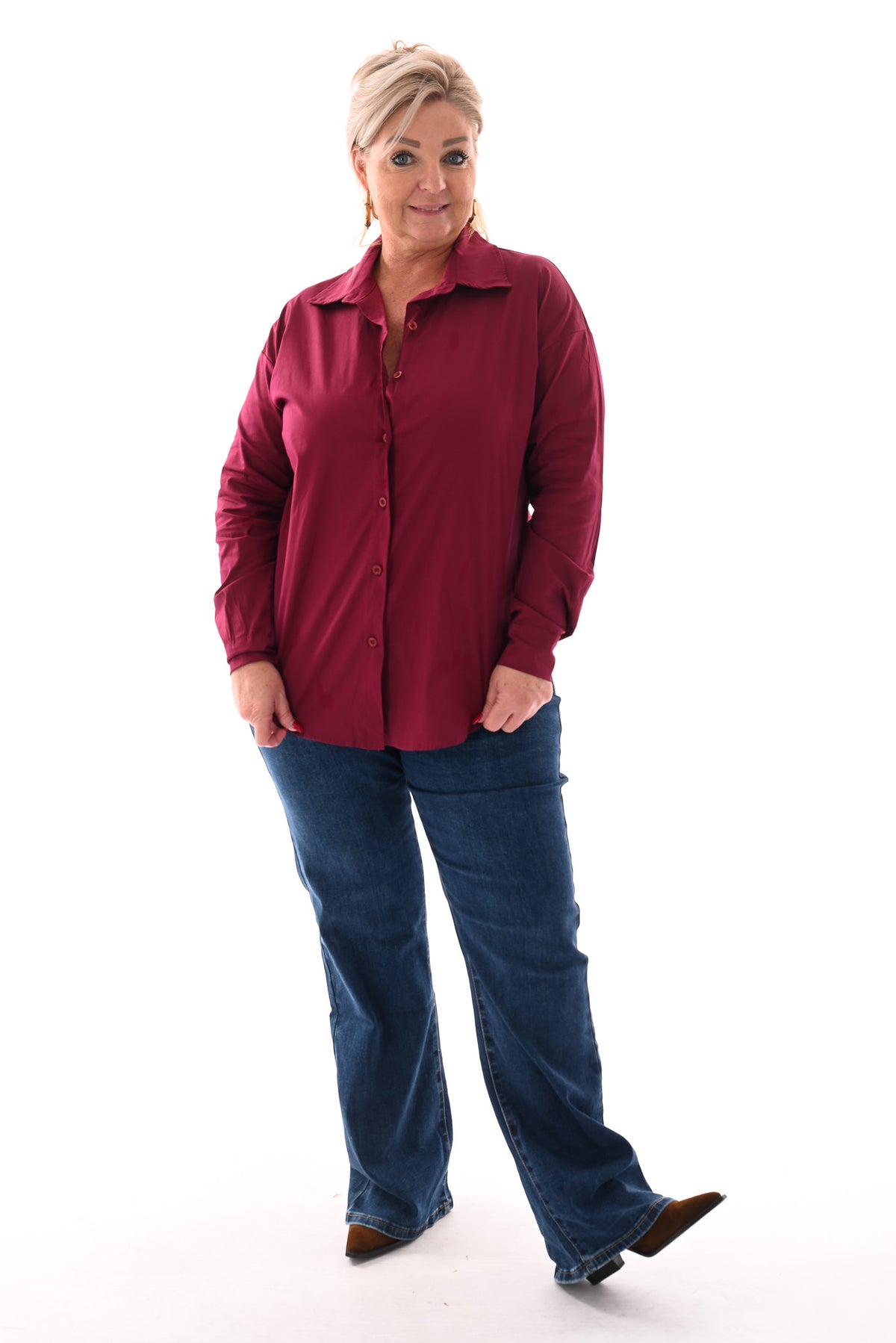 Blouse doorknoop uni bordeaux