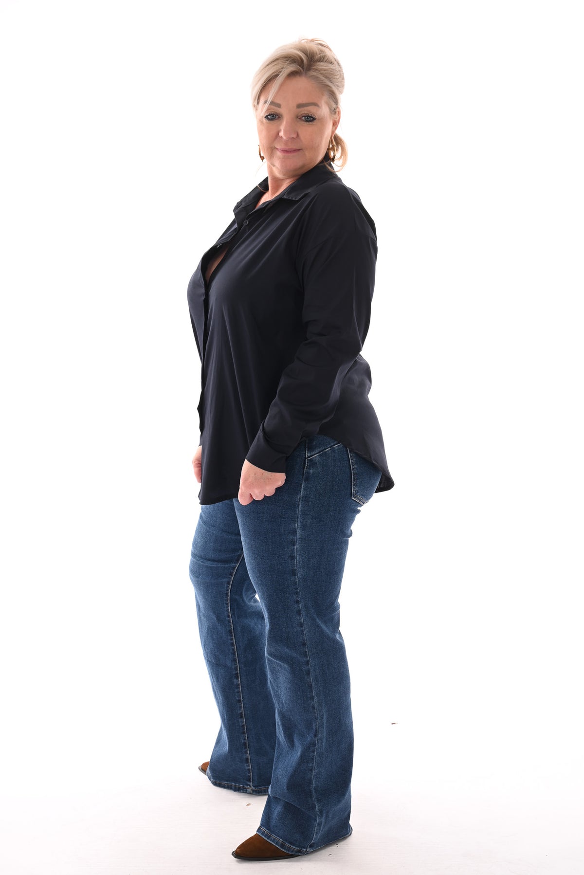 Blouse doorknoop uni marineblauw