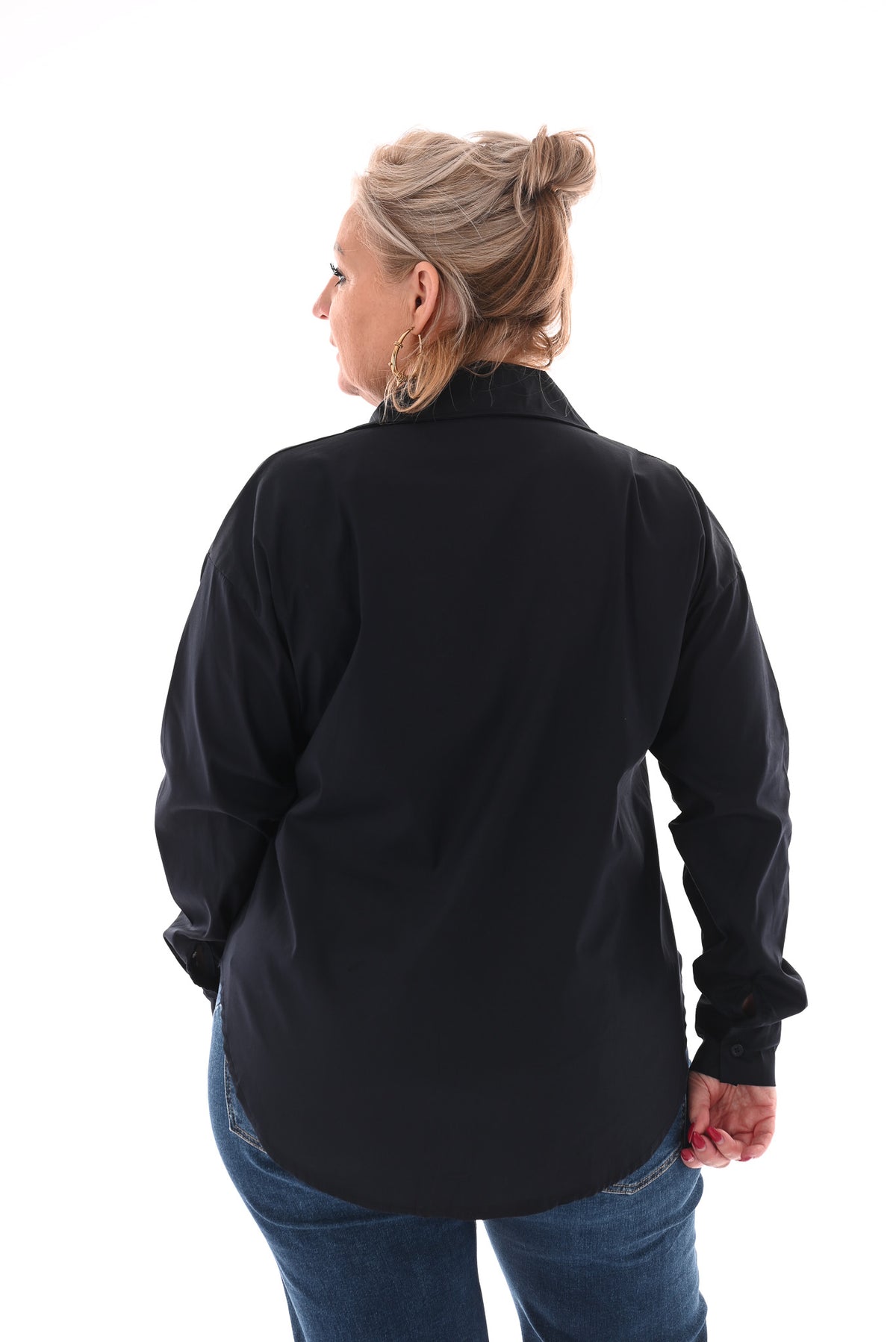 Blouse doorknoop uni marineblauw