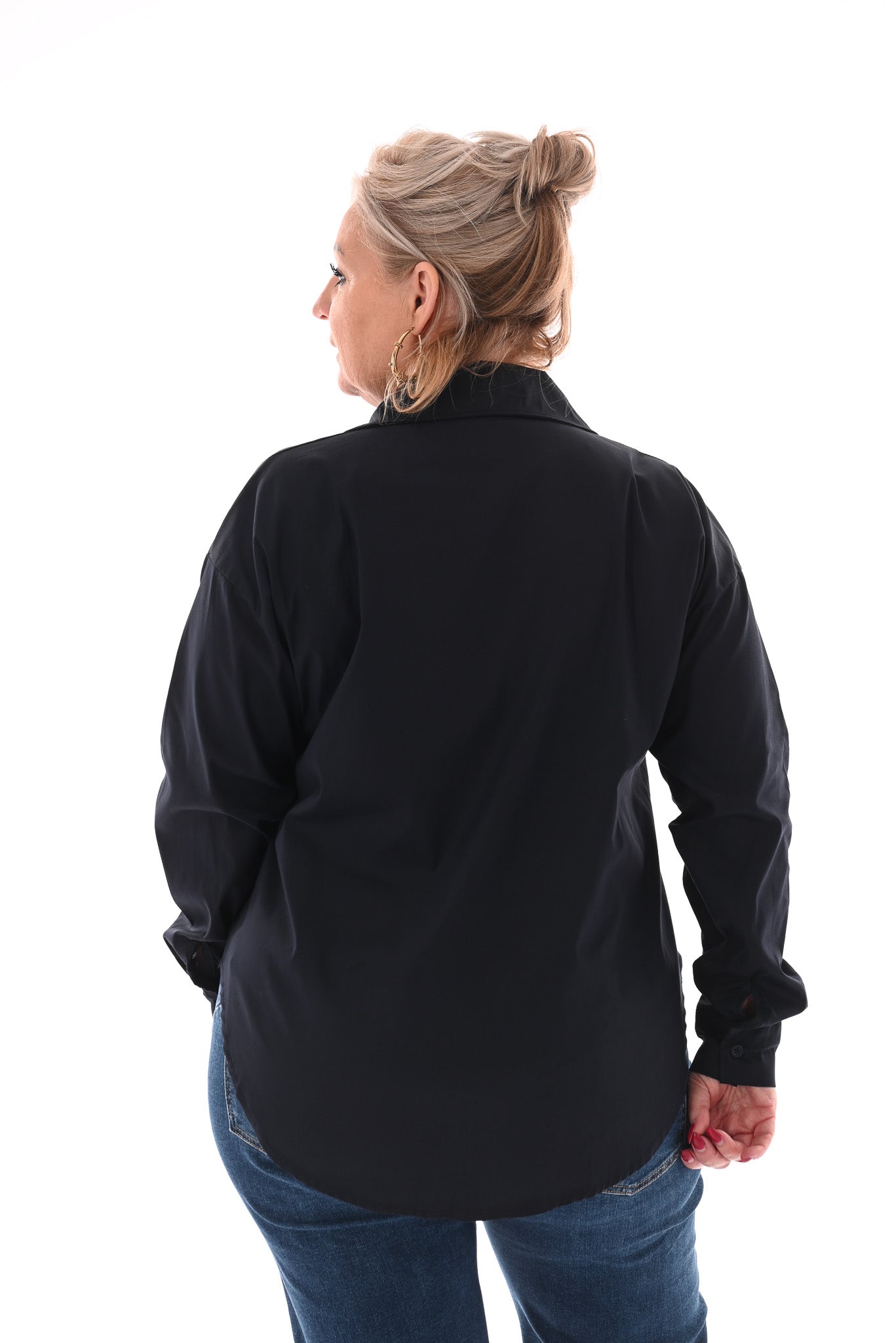 Blouse doorknoop uni marineblauw