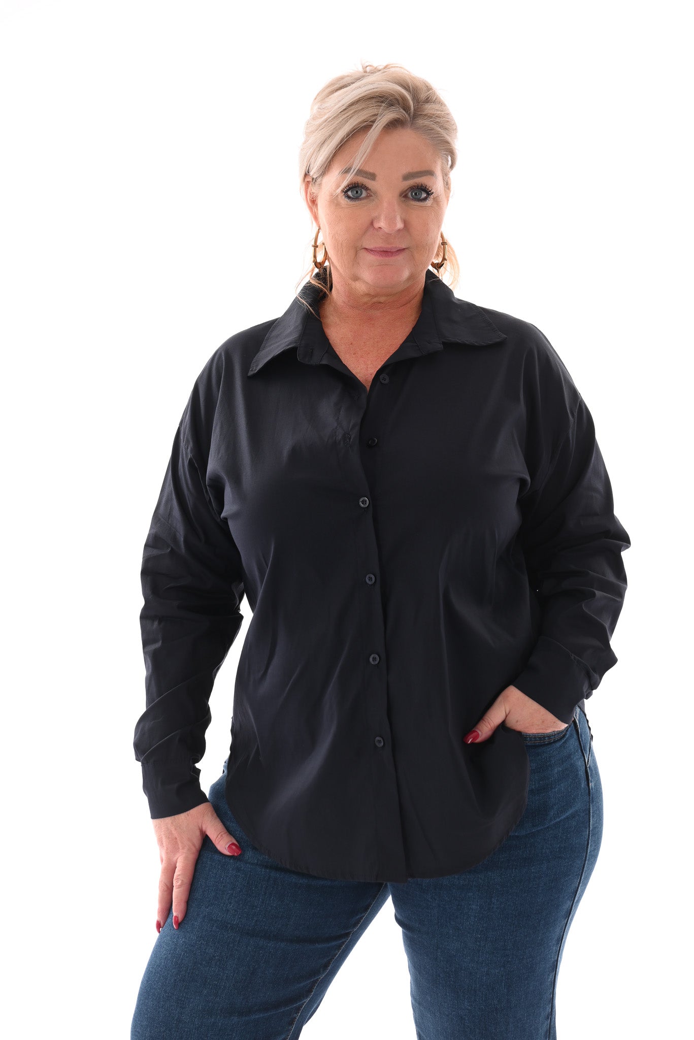Blouse doorknoop uni marineblauw